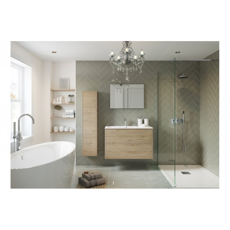 Scene 900mm 2 Drawer Wall Hung Basin Unit Inc. Basin Havana Oak