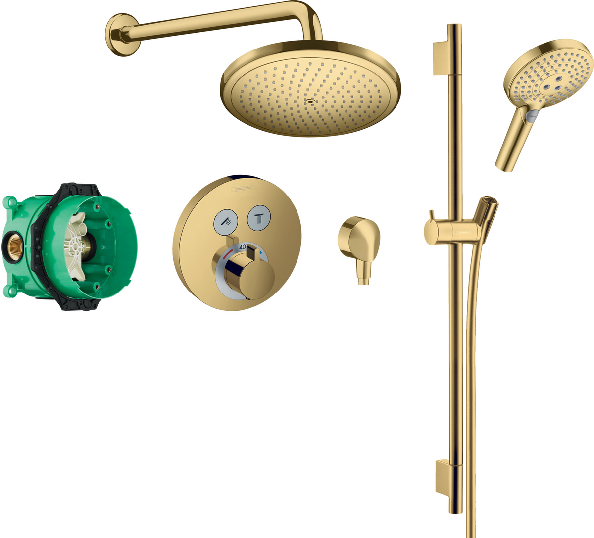 Round Select concealed valve with Croma (280) overhead and Select rail kit