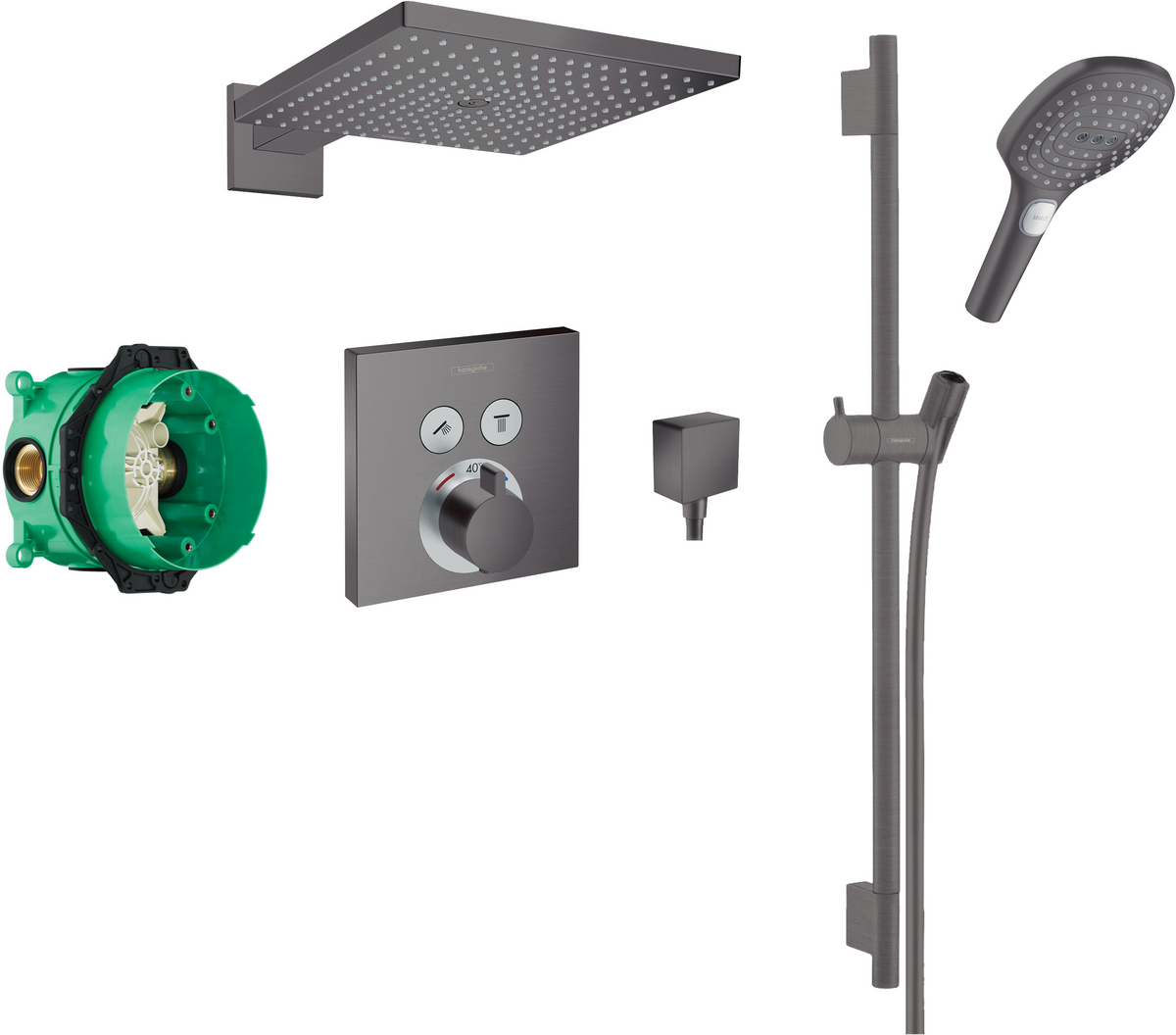 Square Select concealed valve with Raindance (300) Overhead and Select rail kit