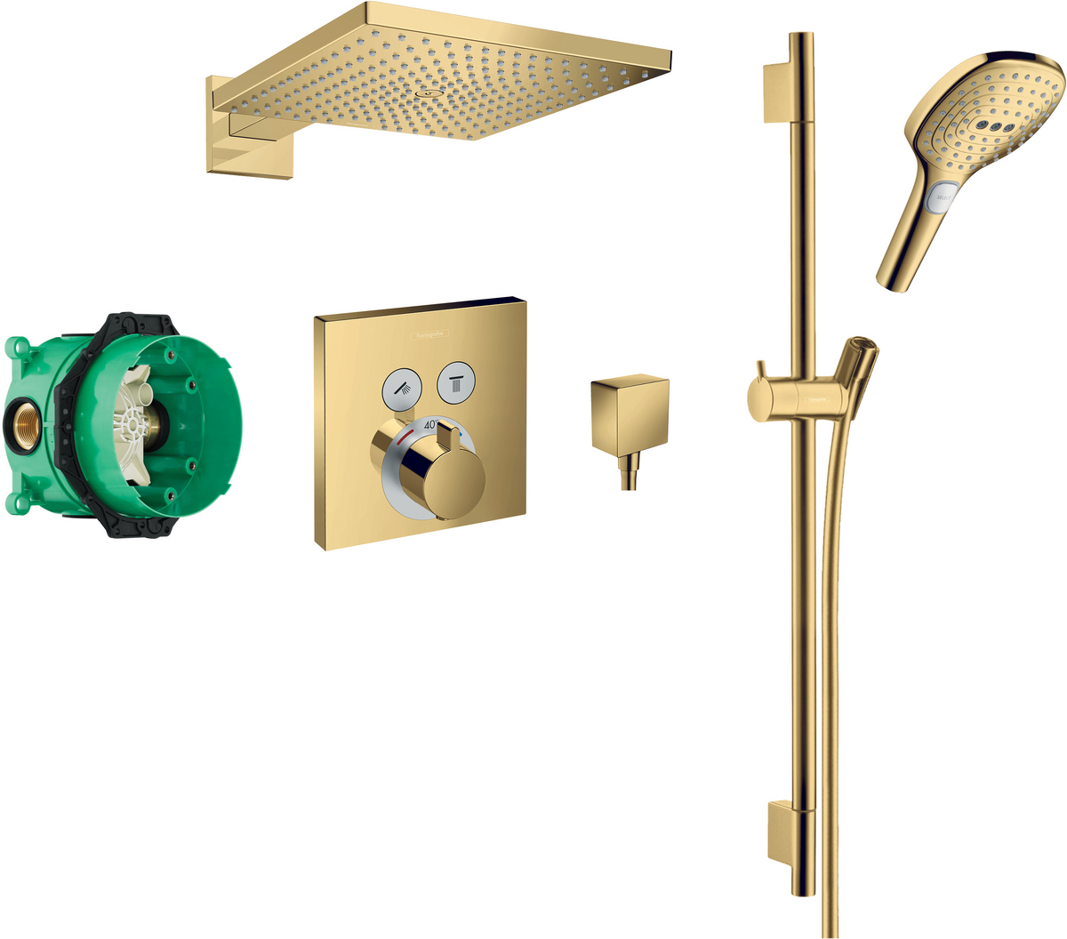 Square Select concealed valve with Raindance (300) Overhead and Select rail kit