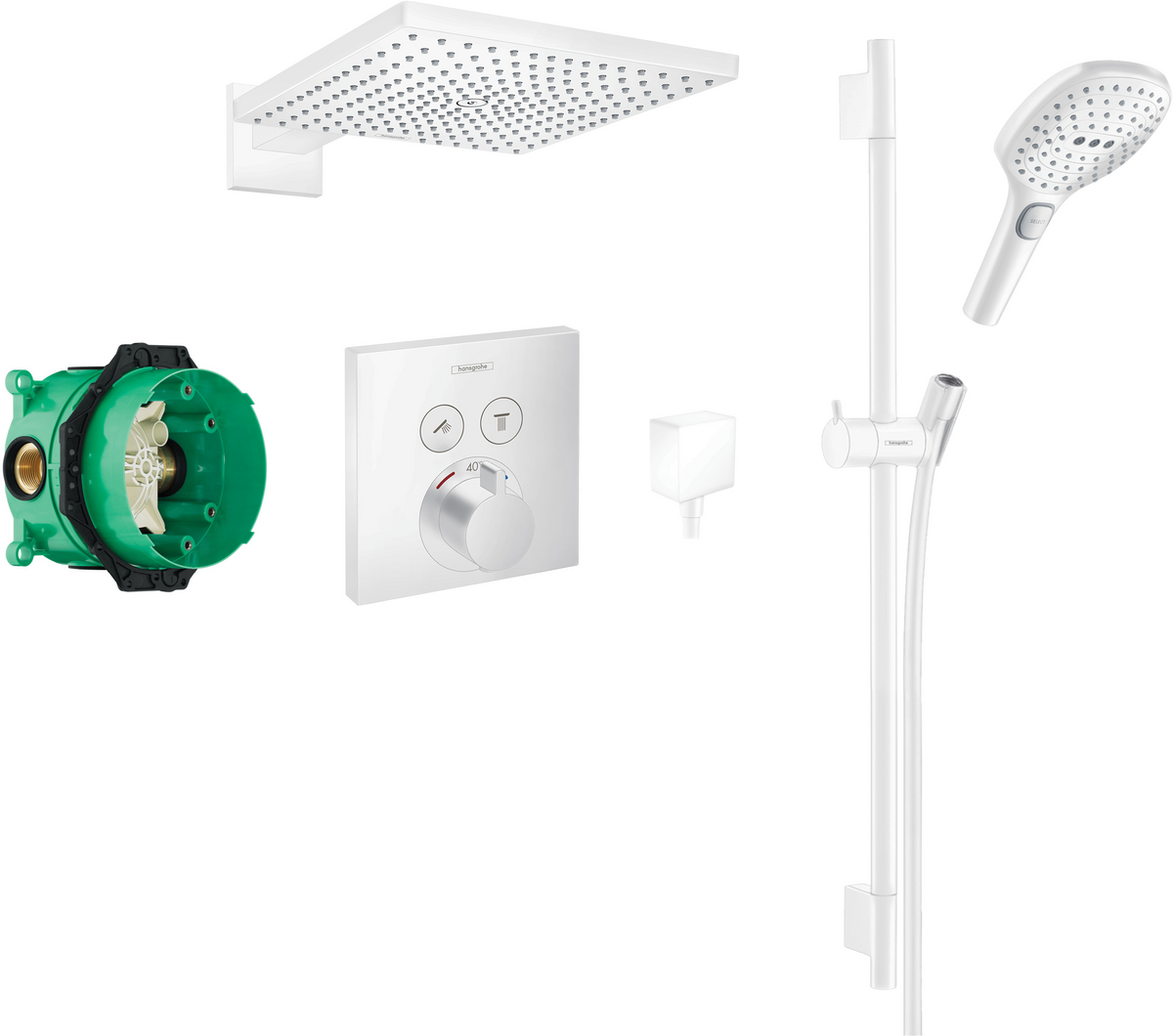 Square Select concealed valve with Raindance (300) Overhead and Select rail kit