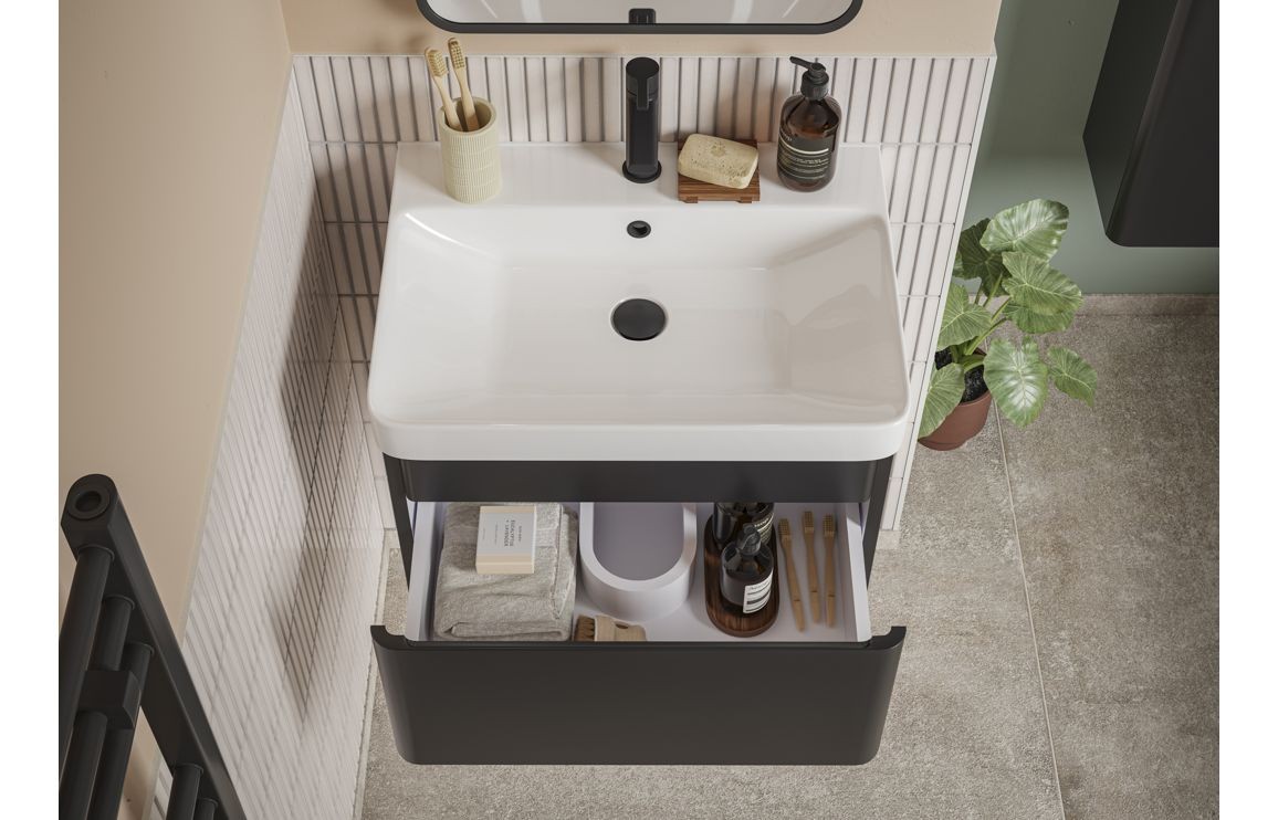 Pluto 500mm Wall Hung 1 Drawer Basin Unit & Basin - Matt Black