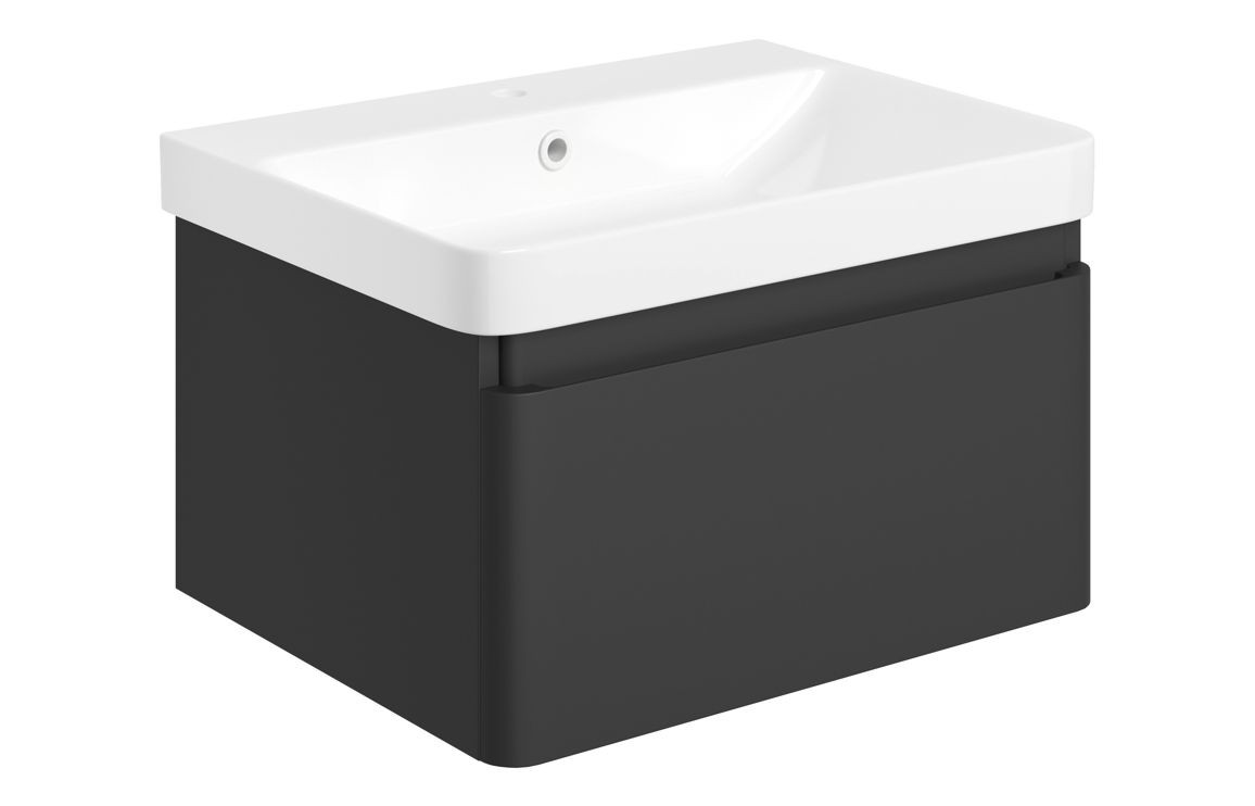Pluto 500mm Wall Hung 1 Drawer Basin Unit & Basin - Matt Black