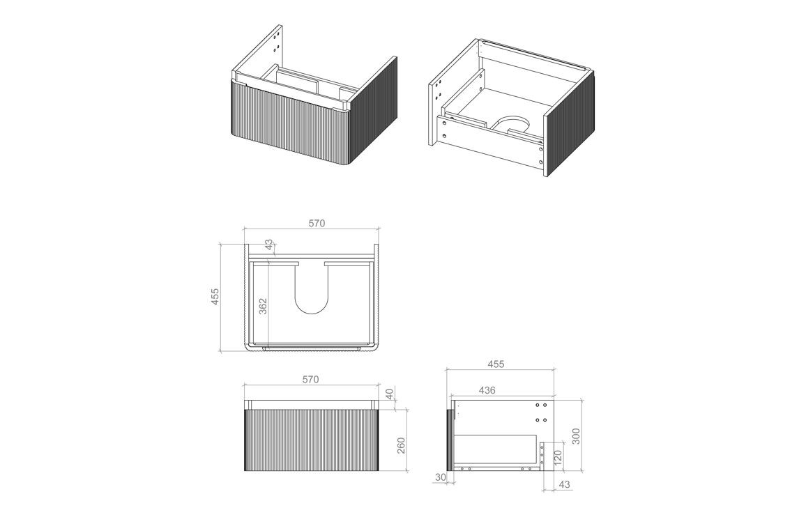 Pluto 605mm Wall Hung 1 Drawer Basin Unit & Basin - Matt Black