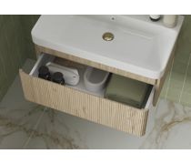Oak 605mm Wall Hung 1 Drawer Basin Unit & Basin - Textured Oak