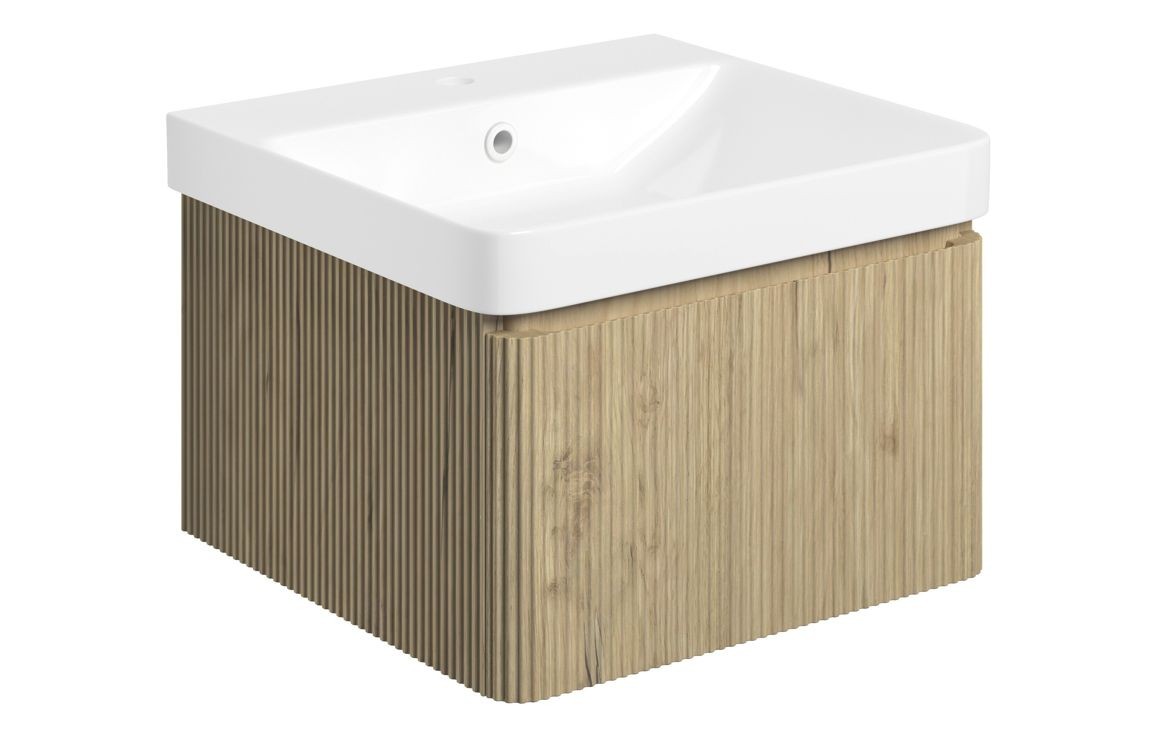Oak 805mm Wall Hung 1 Drawer Basin Unit & Basin - Textured Oak