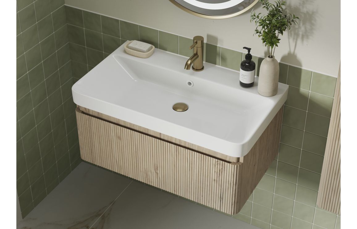 Oak 805mm Wall Hung 1 Drawer Basin Unit & Basin - Textured Oak