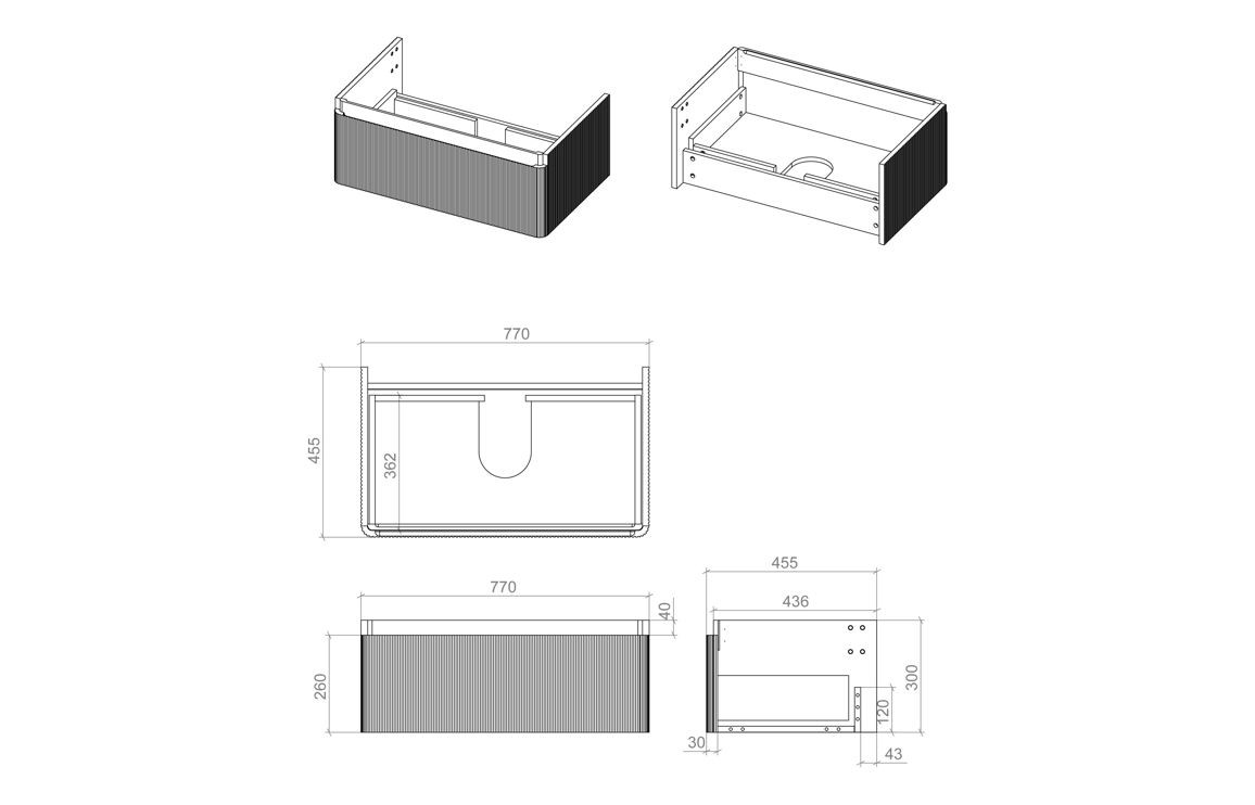Oak 805mm Wall Hung 1 Drawer Basin Unit & Basin - Textured Oak