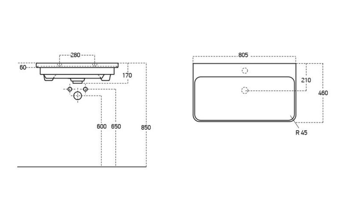 Oak 805mm Wall Hung 1 Drawer Basin Unit & Basin - Textured Oak