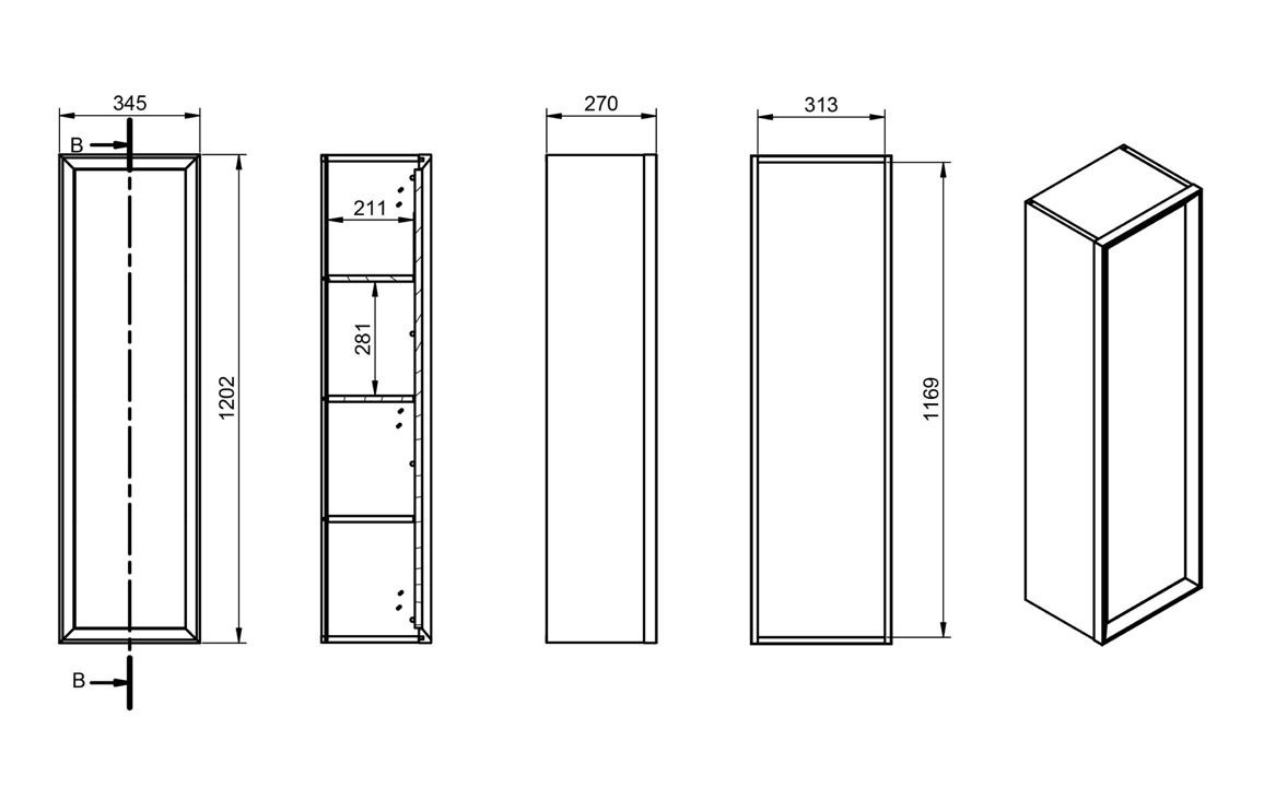 Peach 345mm Wall Hung 1 Door Tall Unit