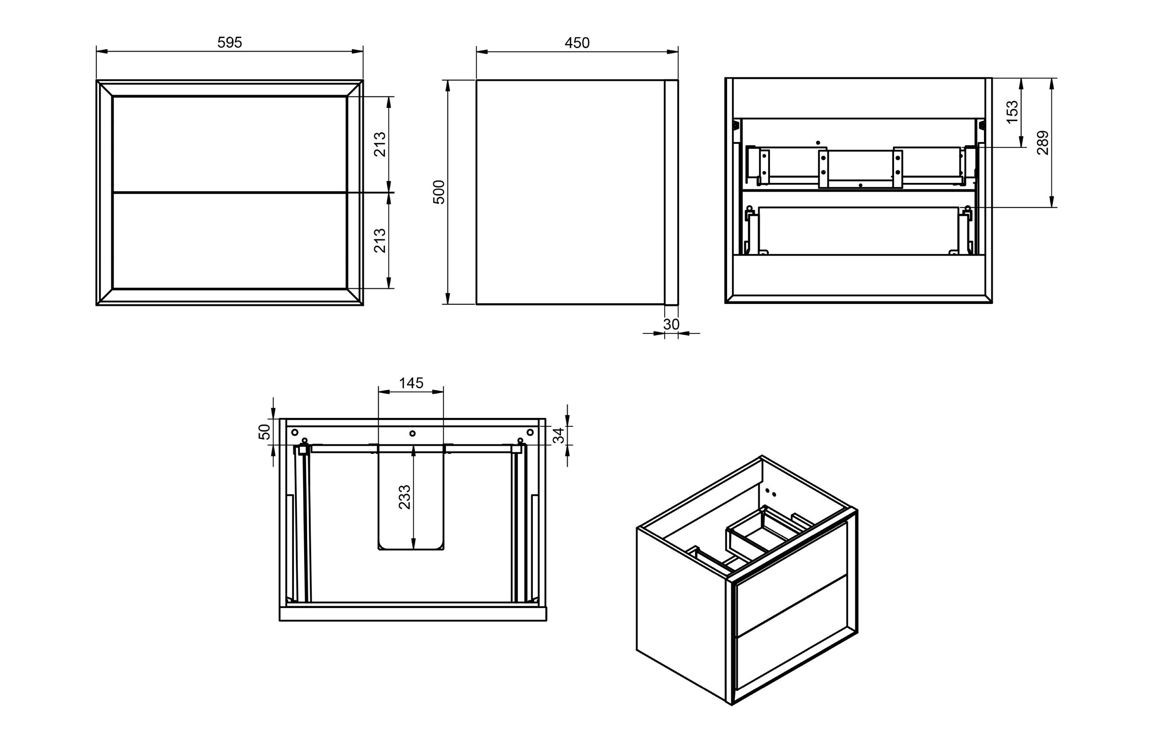 Peach 615mm Wall Hung 2 Drawer Basin Unit & Thin Edge Basin