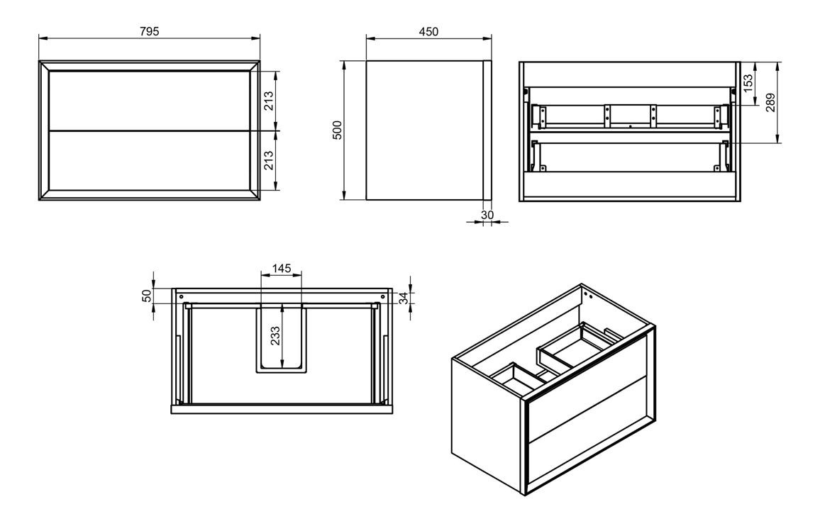 Peach 800mm Wall Hung 2 Drawer Basin Unit & Top