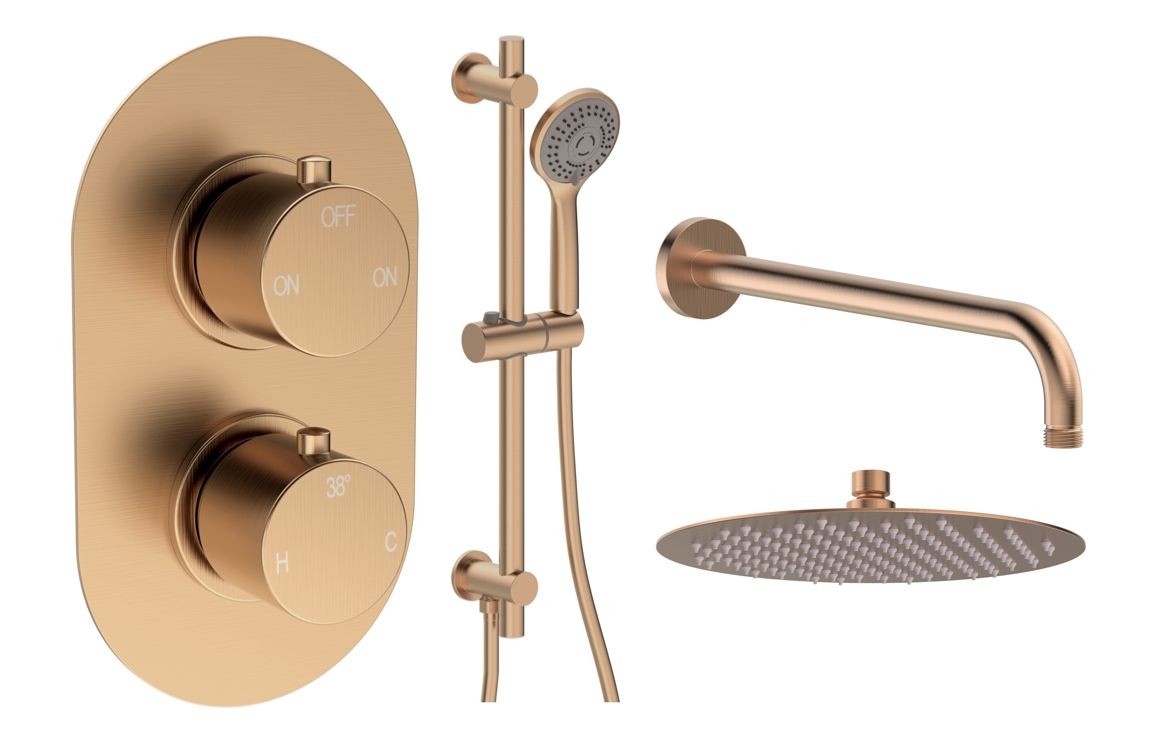 Barley Round Shower Valve & Kit Pack 3 - Brushed Bronze