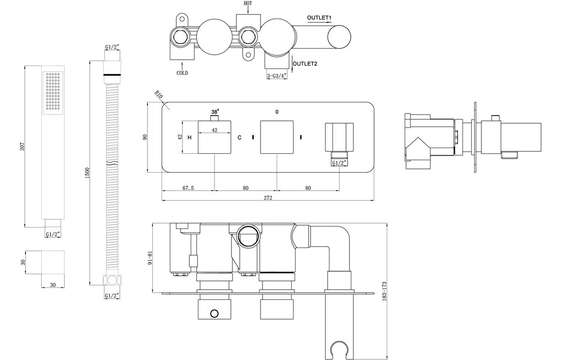 Aero Shower Pack One - Two Outlet Twin Shower Valve w/Handset & ABS Overhead - Chrome