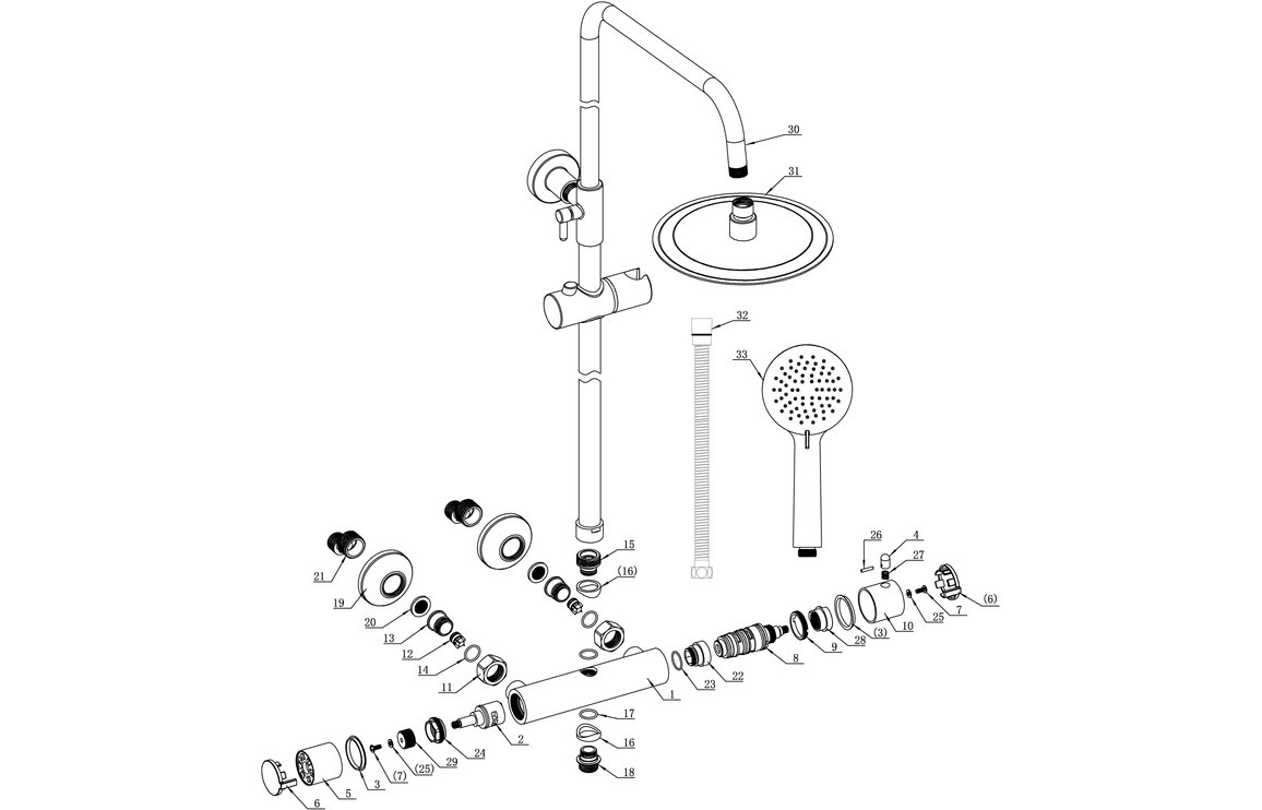Round Thermostatic Bar Mixer w/Riser Kit - Chrome