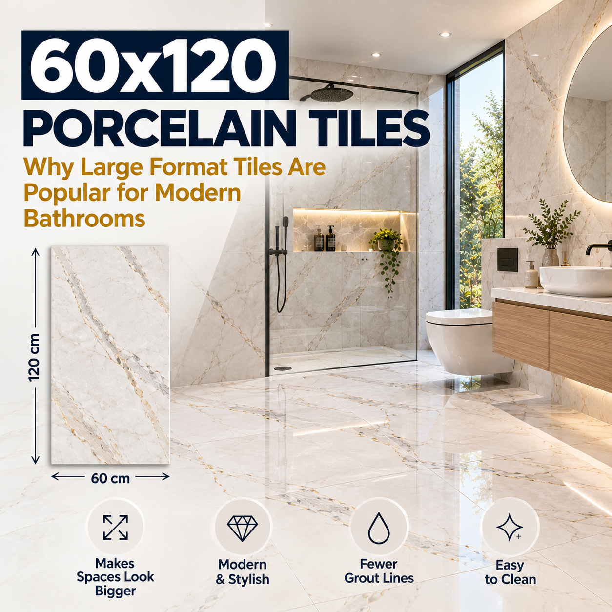 60x120 Porcelain Tiles: Why Large Format Tiles Are Popular for Modern Bathrooms